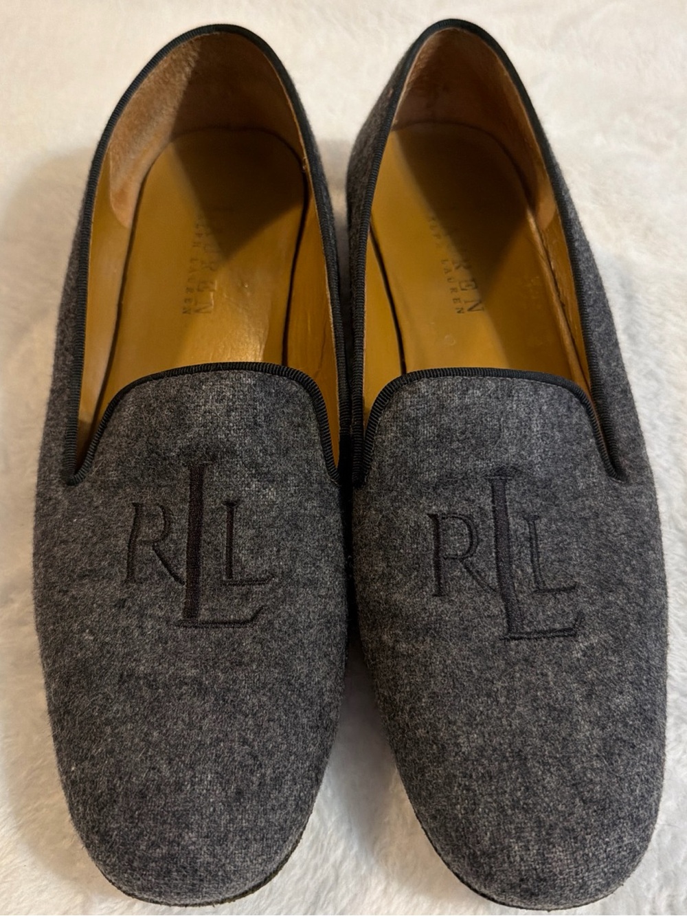 Ralph Lauren Gray Felt RL Monogram Loafers
